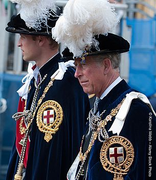 König Charles III. und William, Prince of Wales, bei der Prozession zum Garter Day in Windsor