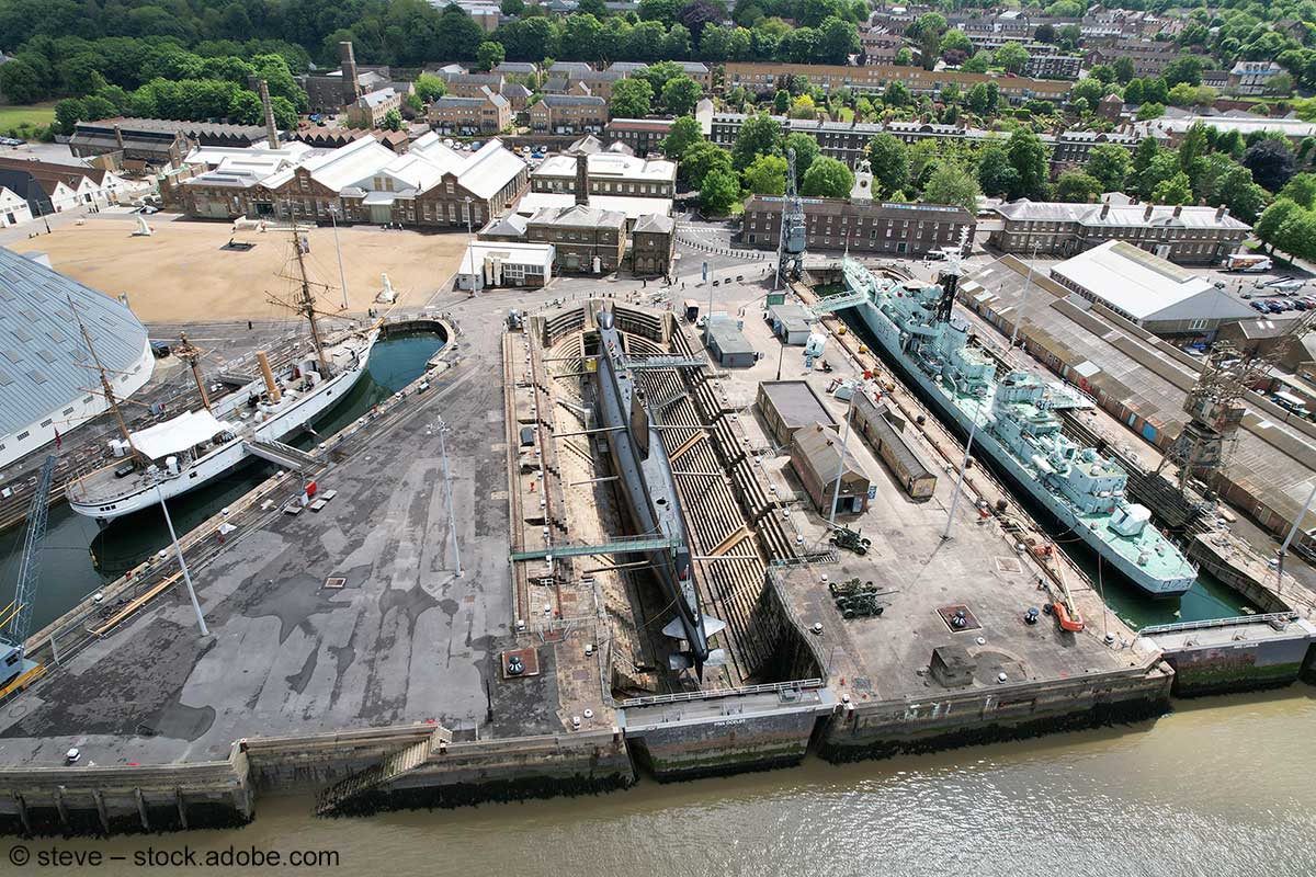 Luftaufnahme der Historic Chatham Dockyards