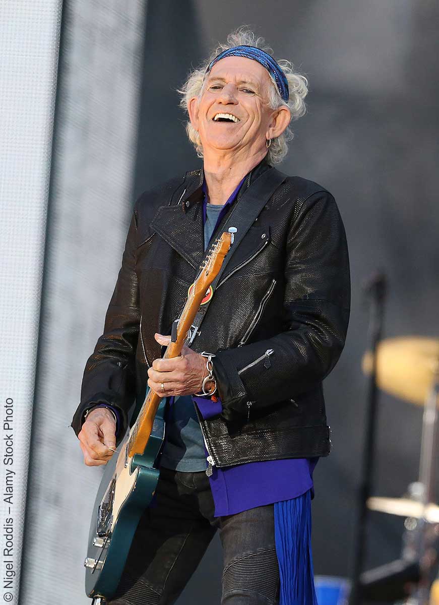 Keith Richards, britischer Musiker, bei einem Auftritt mit den Rolling Stones in Manchester