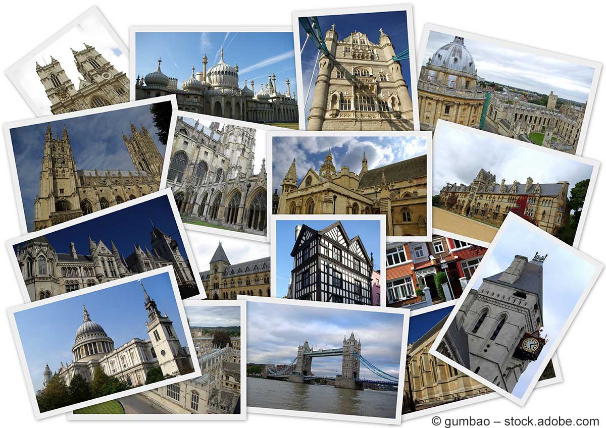 Foto-Collage mit Sehenswürdigkeiten in England