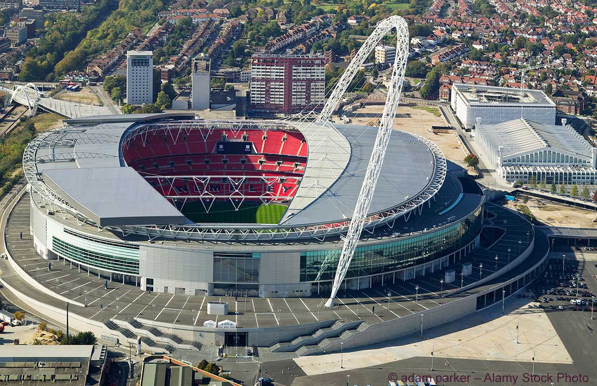 Luftaufnahme des Wembley-Stadions in London